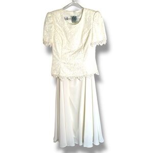 Vintage Scott McClintock 2 Piece Top & Maxi Skirt Cream Wedding Size 8